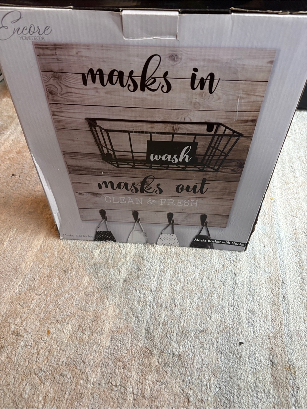 Encore 'Masks In Masks Out' Wall Hook Sign - White and Brown